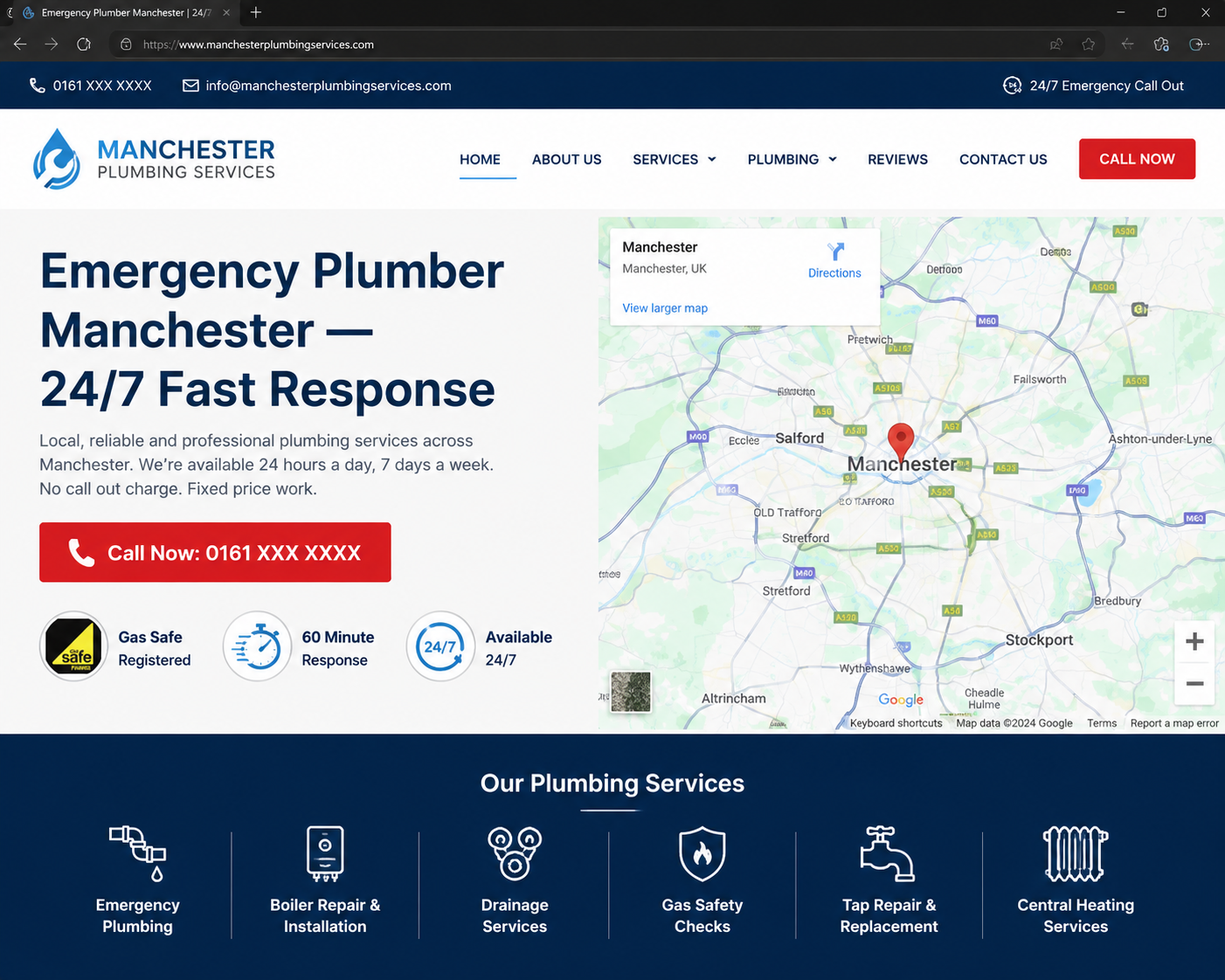 Emergency Plumber Manchester landing page