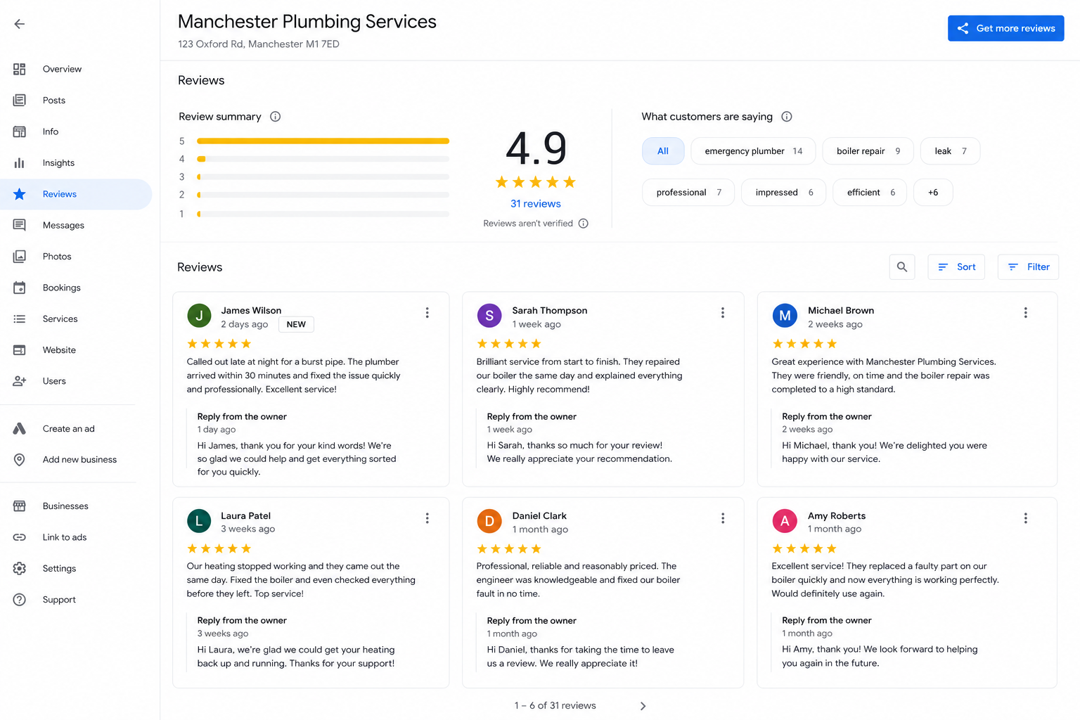Google reviews after