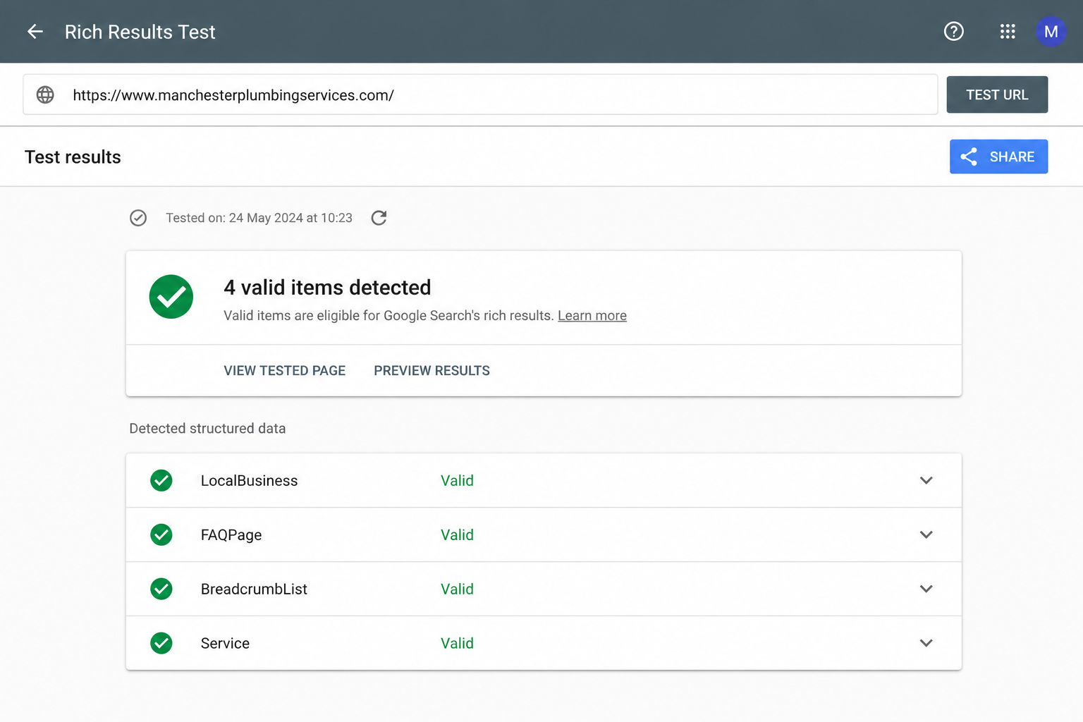 Schema rich results validation