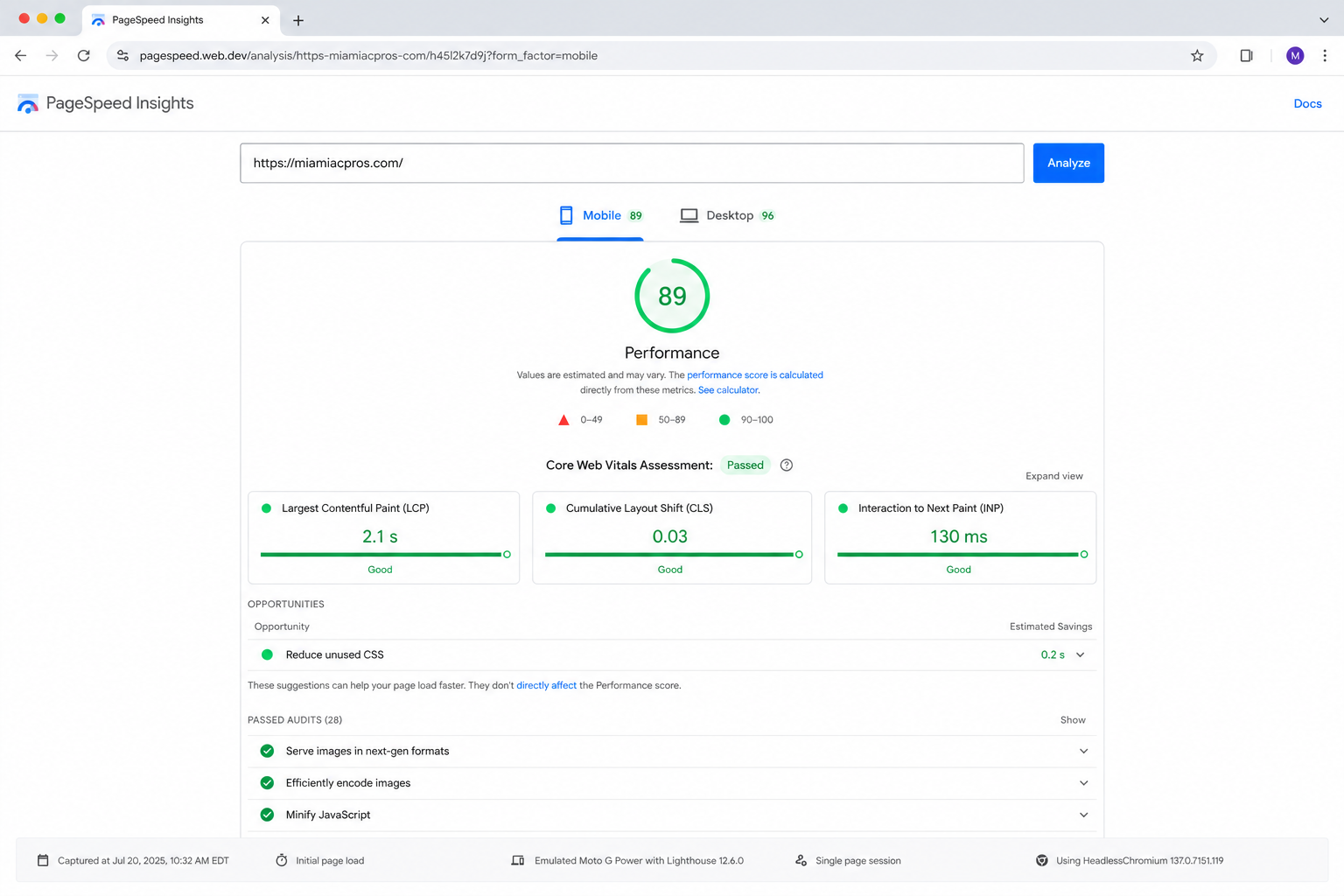 PageSpeed Insights after optimisation